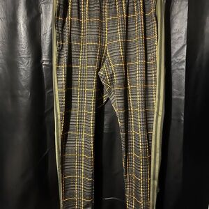 adidas Men's Black and Yellow Plaid Joggers